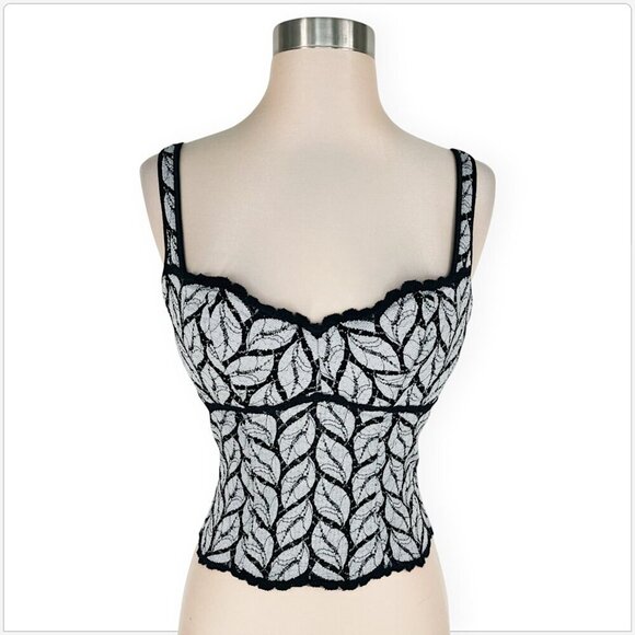 Cosabella Black Leaf Pattern Lace Underwire Empire Bustier Bra Top Vintage 2 / M - Picture 1 of 3